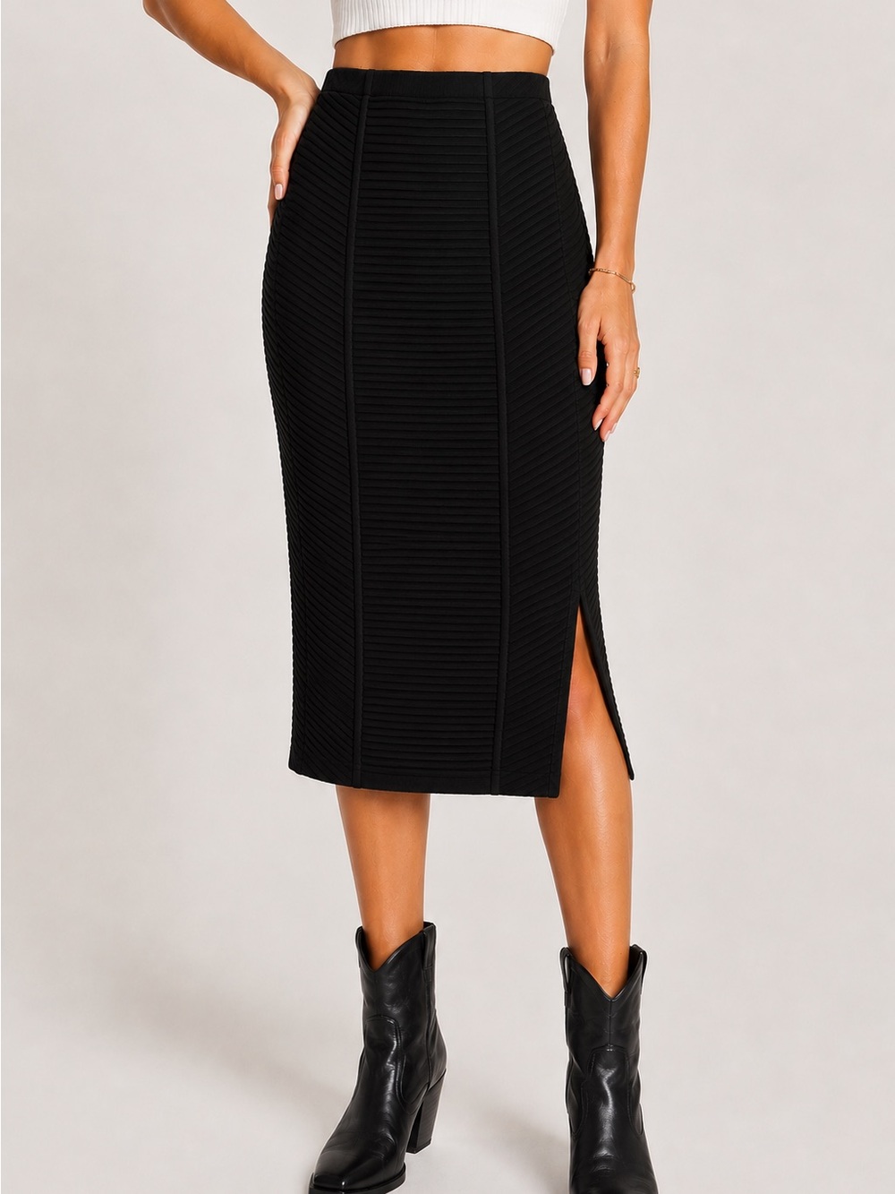 NWT Band of the Free Black Edgy Goth Ribbed Side Slit Midi Skirt Size M